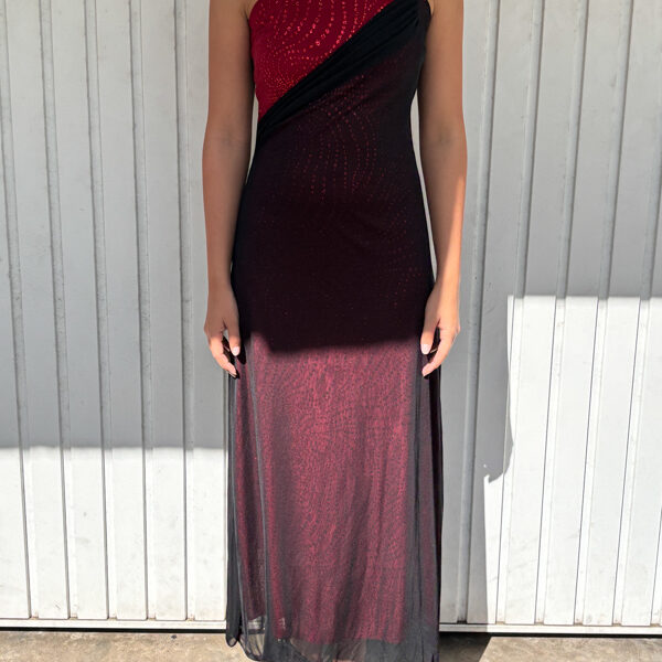Robe longue noir doublée rouge