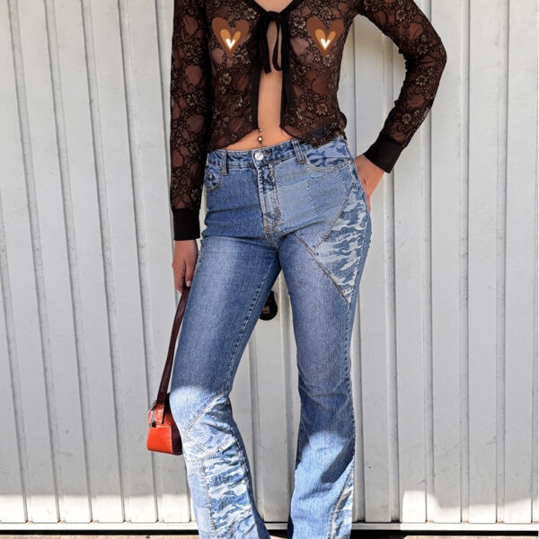 Top marron dentelle